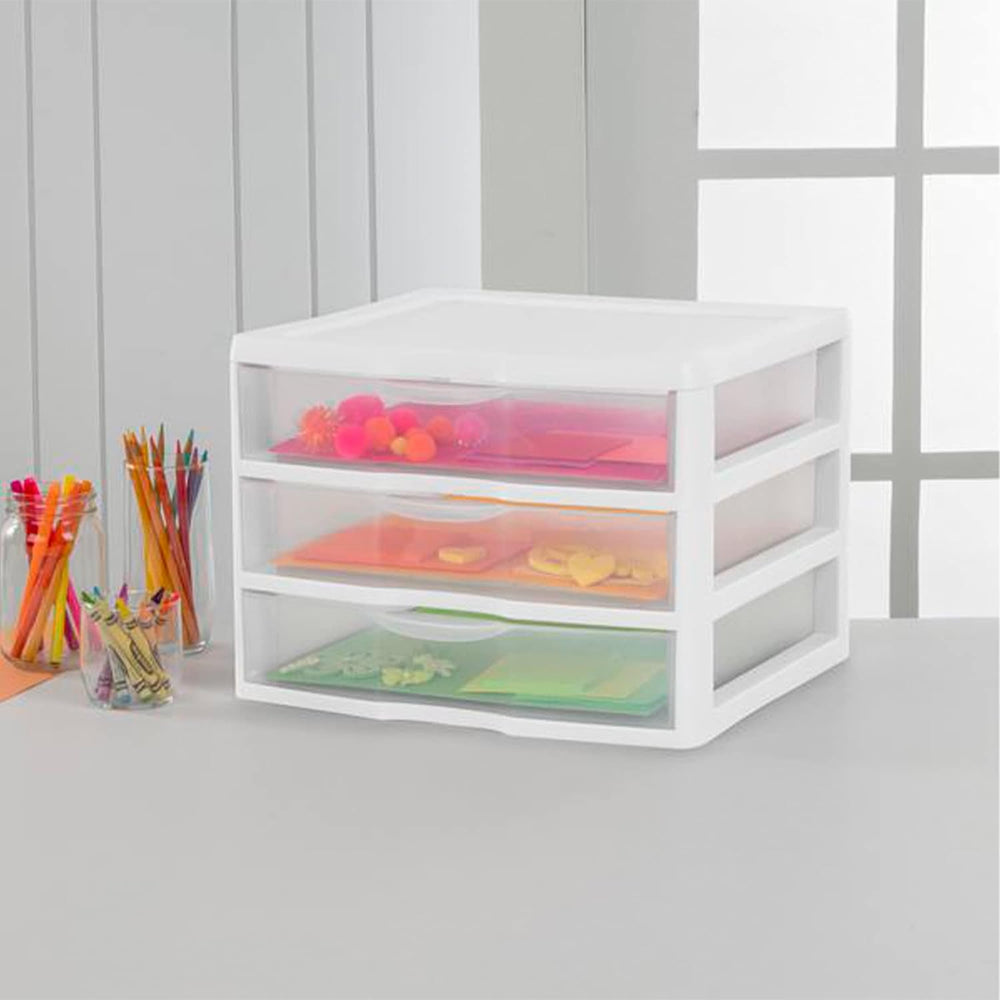 Sterilite 12-Pack Wide 3 Drawer Unit, Plastic Desktop Organizer with Clear Dr...