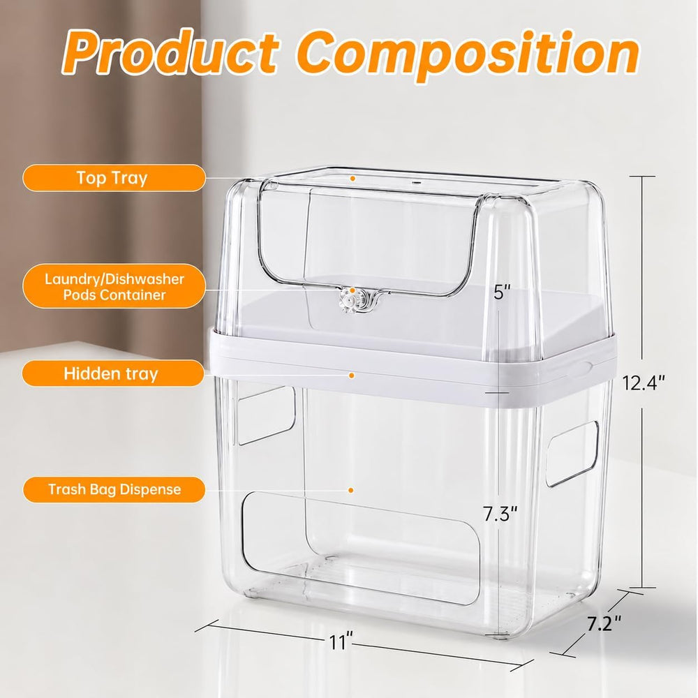 Trash Bag and Laundry pods Dispenser, 3-in-1 Clear Under Sink Organizer, Dish...