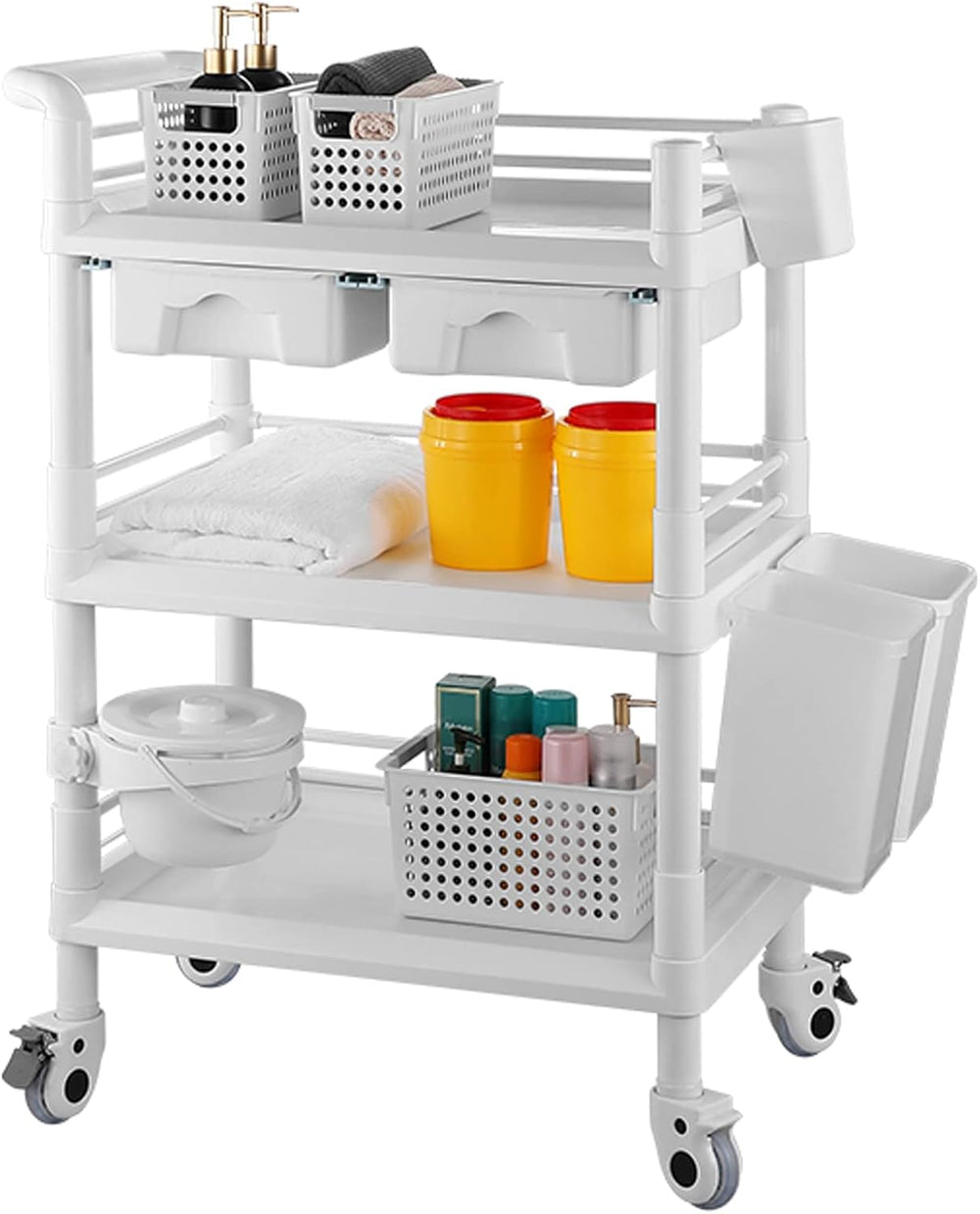 Rolling Utility Cart,Qiwey Medical Utility Cart with Drawers,3-Tier Esthetici...