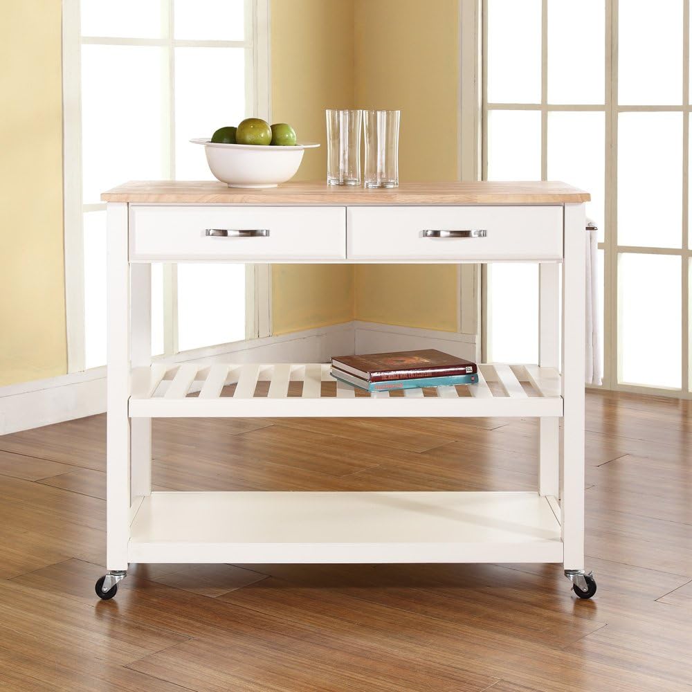 Crosley Furniture Wood Top Kitchen Prep Rolling Cart, Microwave Stand, Coffee...