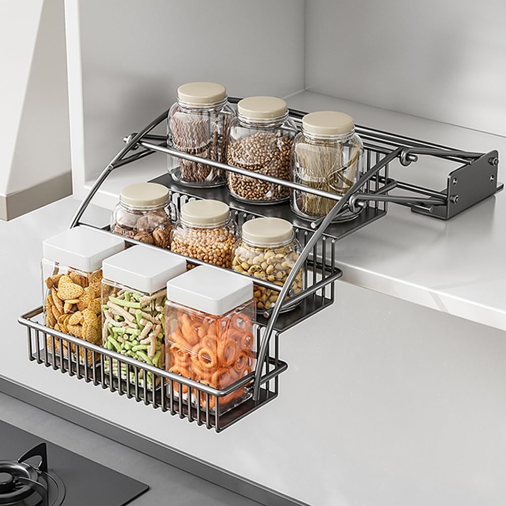 3-Tier Pull Down Spice Rack Organizer for Inside Cabinet Pantry Expandable Di...