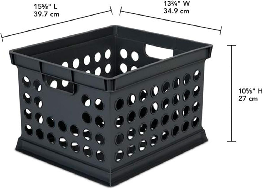 Sterilite Storage Crate Bin File Organizer for Home & Office, Black, 6-Pack