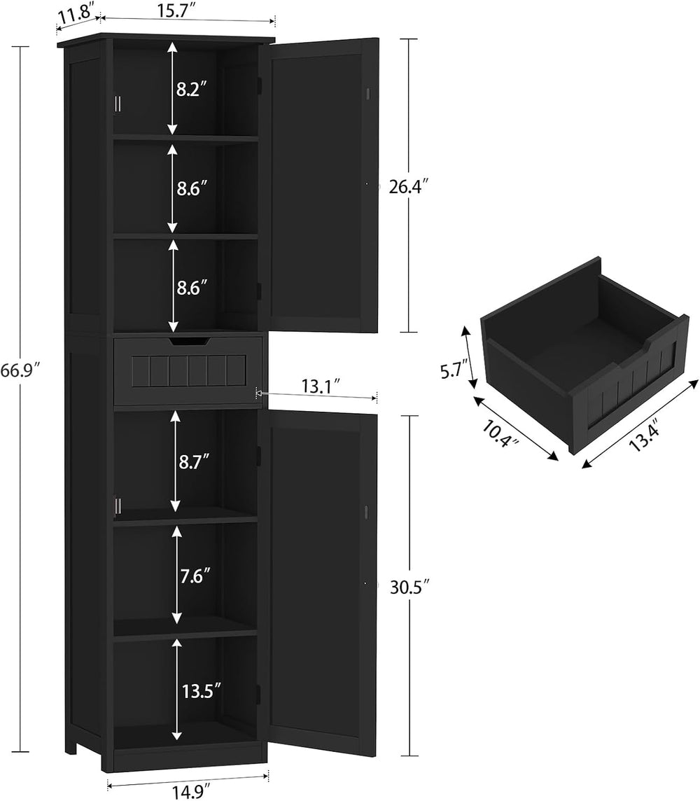 Iwell 66.9" Tall Bathroom Storage Cabinet with 2 Doors & 1 Drawer, N...