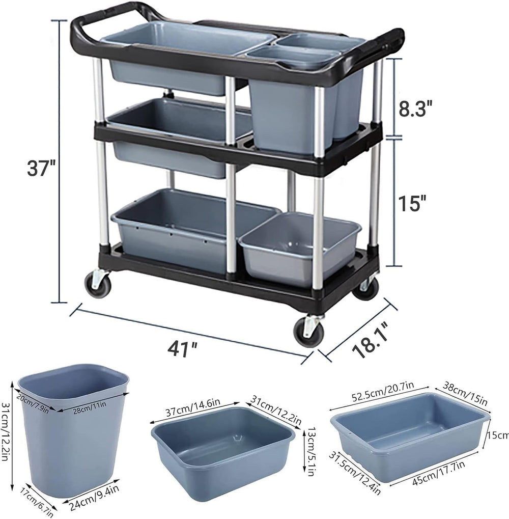 3 Tier Utility Cart Heavy Duty 330lbs Capacity Rolling Service Cart Utility C...