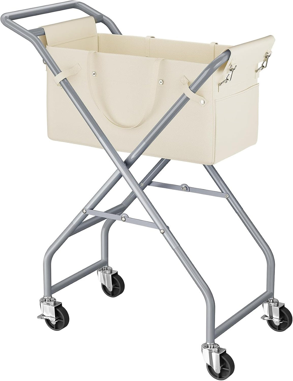 No-Bend Laundry Cart- Rolling Hamper with Locking Wheels & Handle, Foldab...