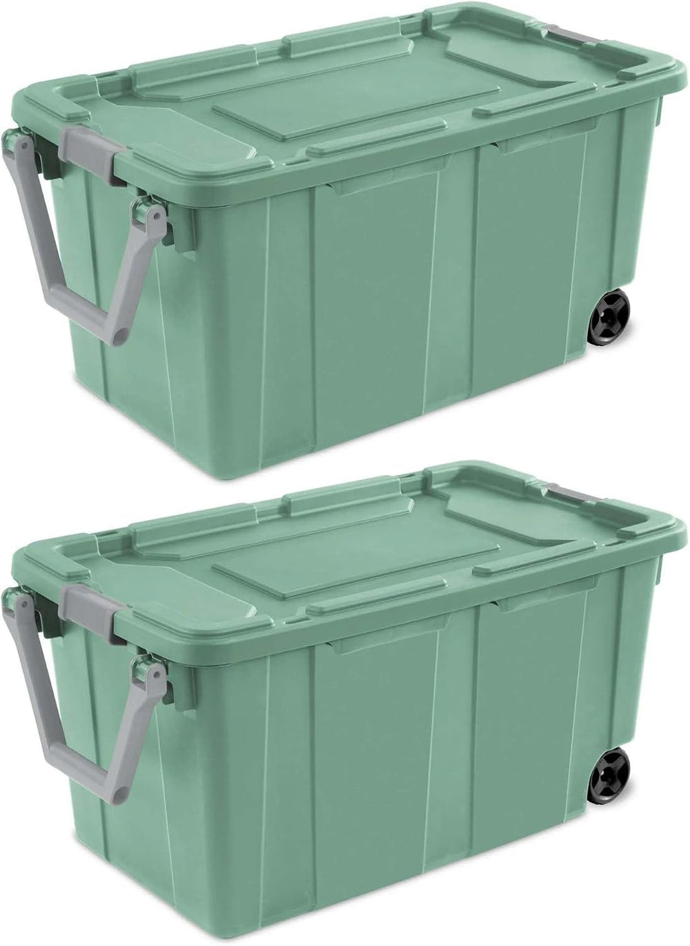 40 Gallon Wheeled Industrial Storage Totes 2 Pack, Rugged Plastic Bins with L...