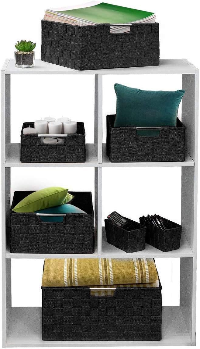 Sorbus Baskets for Organizing, 7-Piece Hand-Woven Storage Set (Black)