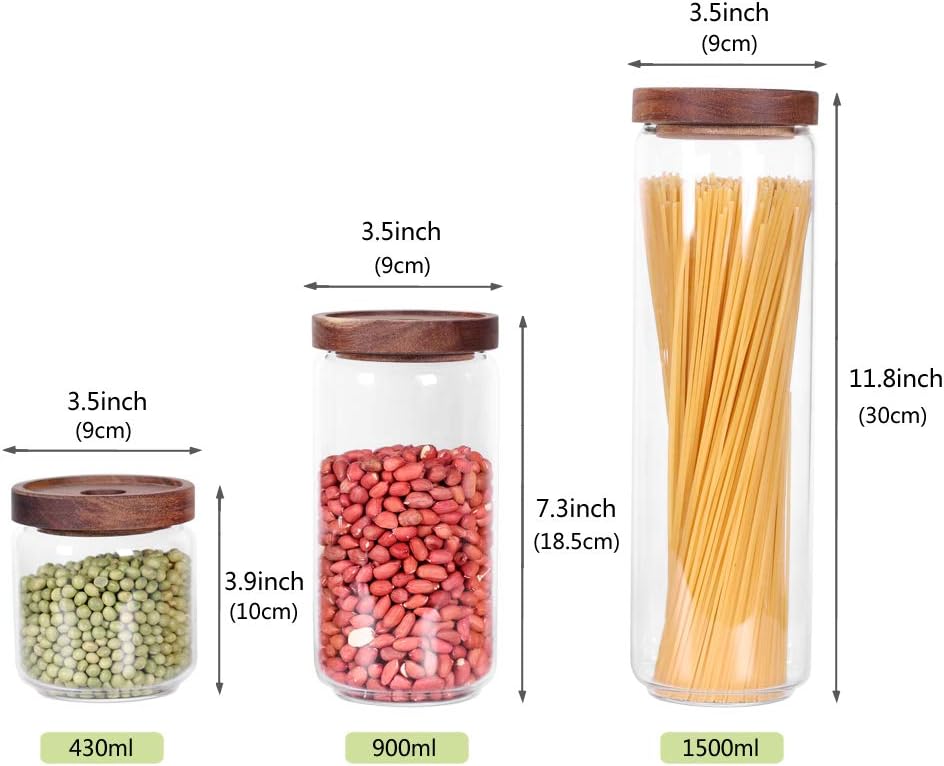Glass Canisters Set of 5 for the kitchen, Glass Storage Container jars with A...