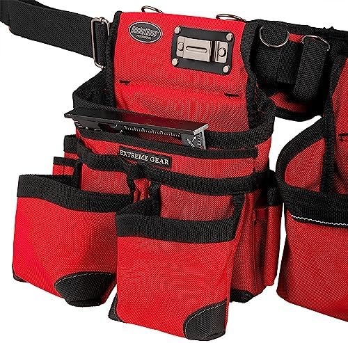 Bucket Boss 3 Tool Bag Tool Belt with Suspenders in Red, 55185-RD