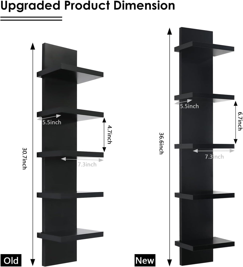 Homaterial Small 5 Tier Wall Shelves, Black