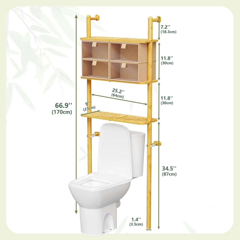 Bamboo Over The Toilet Storage, Bathroom Over Toilet Organizer with Cabinet