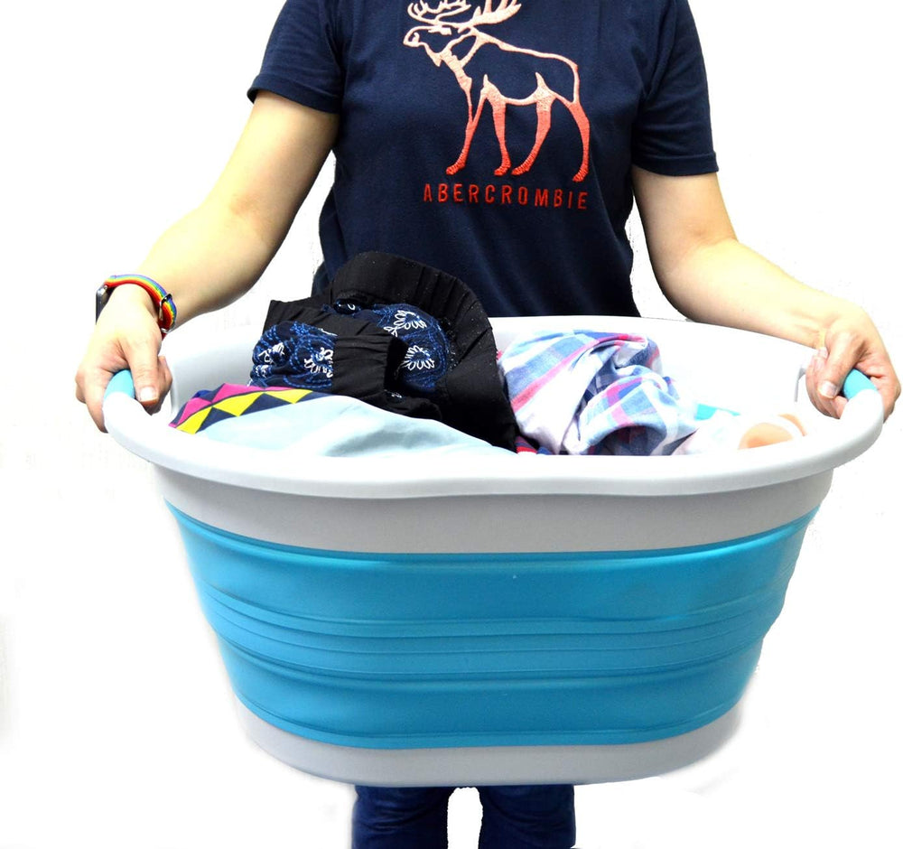 SAMMART 36L (9.5 Gallon) Set of 2 Collapsible Plastic Laundry Basket - Oval T...