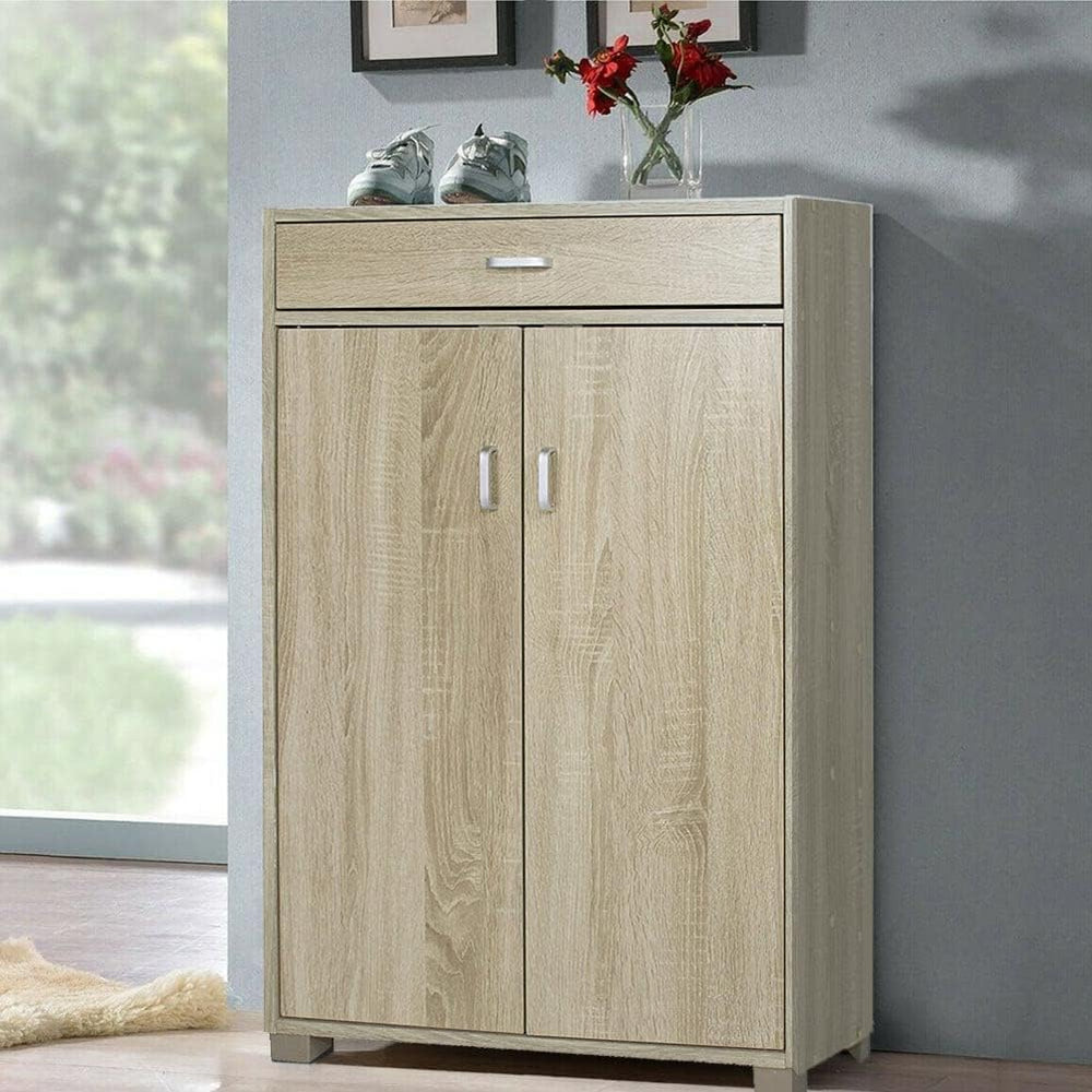 BAKAJI Home 5 Shelves Shoe Rack 2 Doors Drawer Cabinet, Standard, Oak