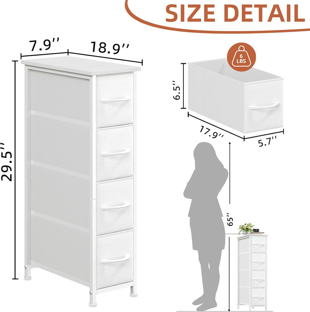 Somdot Narrow Dresser for Bedroom, 4 Drawer Storage Cabinet, White