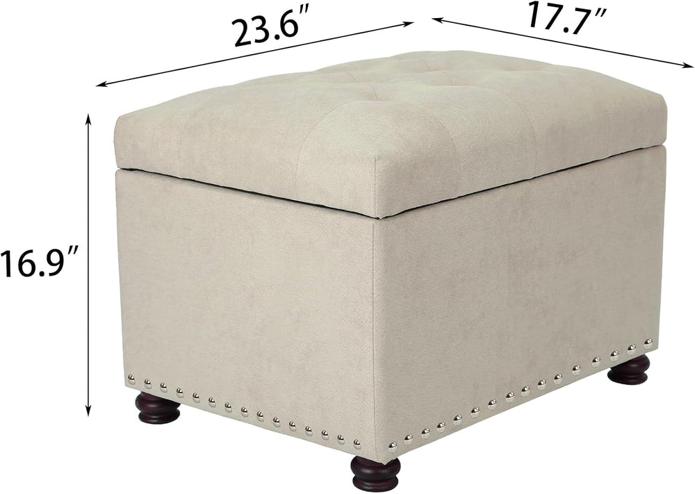 Beige Ottoman with Storage,24" Fabric Ottoman for Living Room