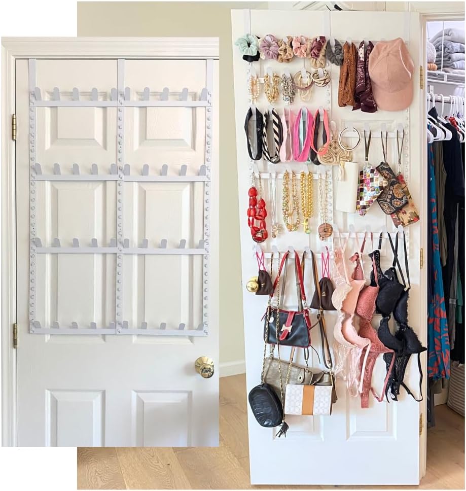 Evelots Rack for Purses, Belts, Jewelry, Ties, Hats - New Over the Door Organ...