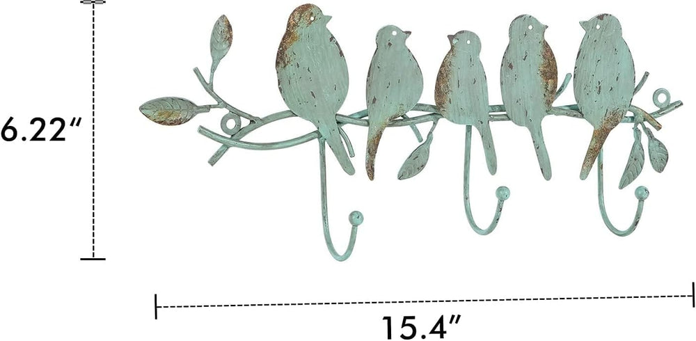 Vintage Metal Wall Mounted Coat Rack with 3 Hooks, Birds on Tree Branch Hange...