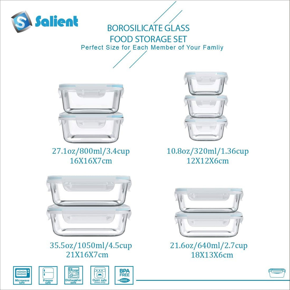S SALIENT 18 Piece Glass Food Storage Containers with Lids, Glass Meal Prep C...