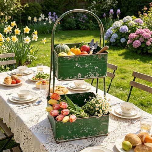 Vintage Metal Storage Basket 2-Tier 25.98" H Farmhouse Distressed Kitche...