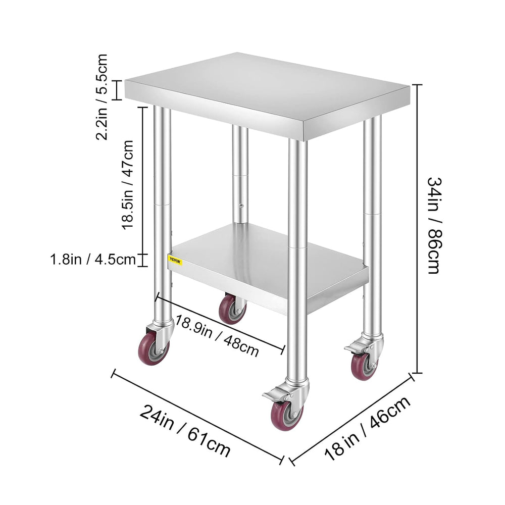 Mophorn 24x18x34 Inch Stainless Steel Work Table 3-Stage Adjustable Shelf wit...