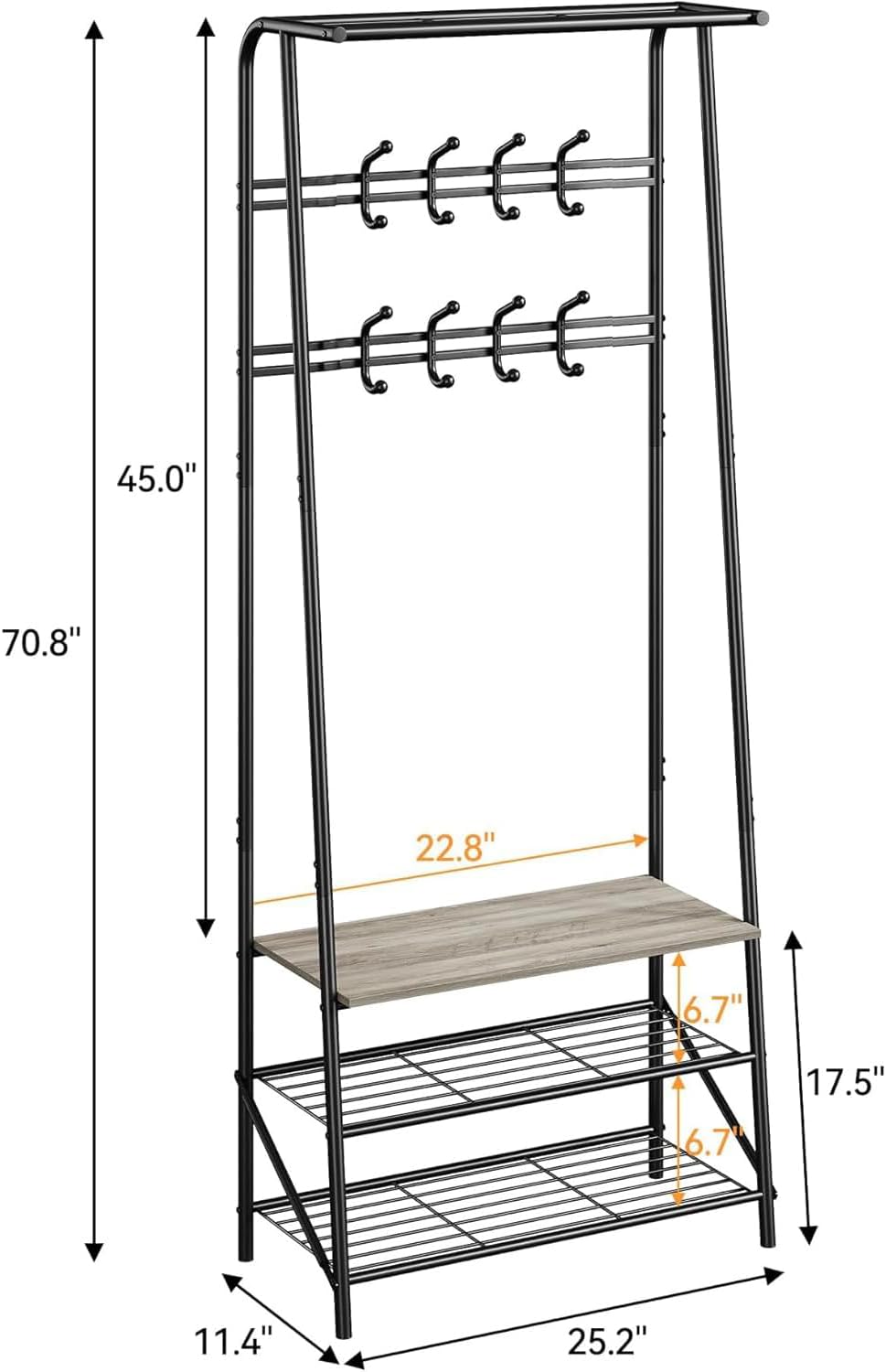 GarveeHome Coat Rack, Hall Tree with Bench and Shoe Storage, Entryway Bench w...