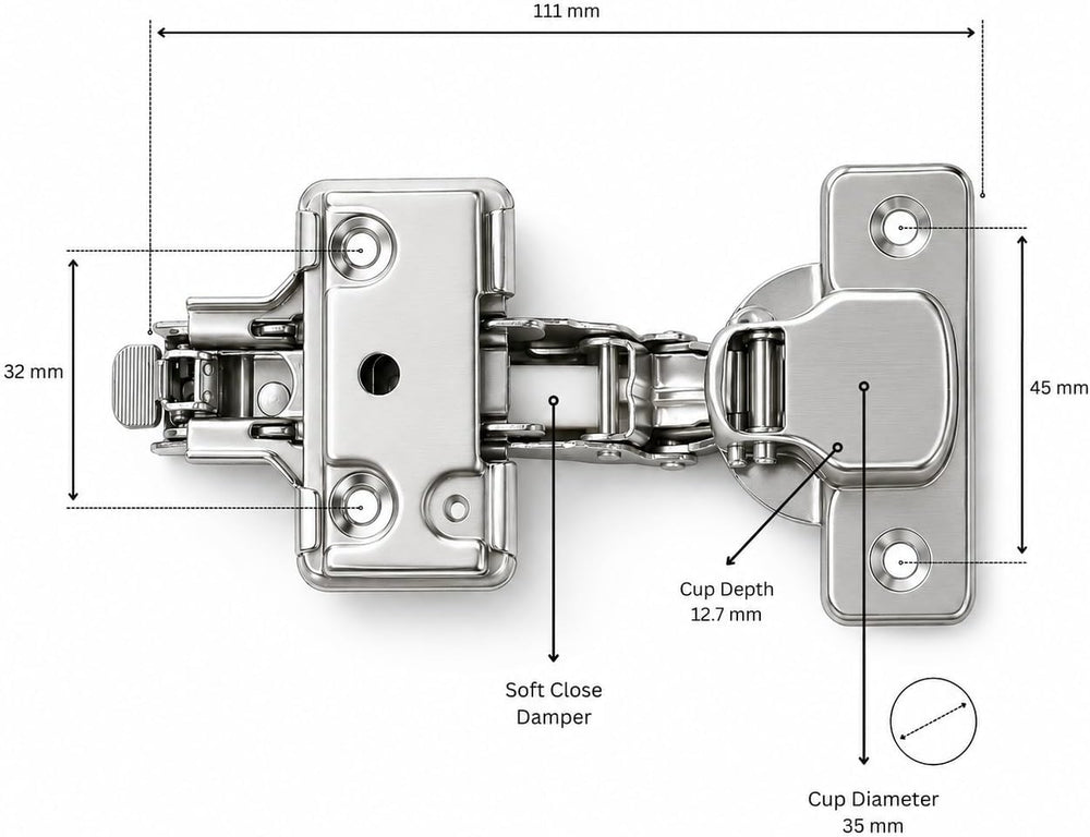 Berta, 100-Pack Half Overlay 110° Soft-Close Frameless Cabinet Hinges