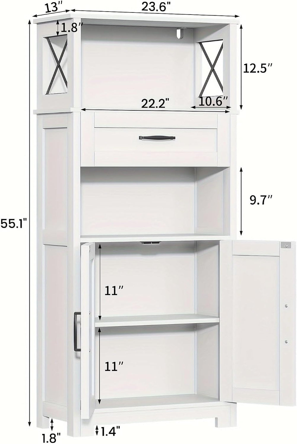Saudism 55" Pantry Storage Cabinet with Drawers and Barn Doors