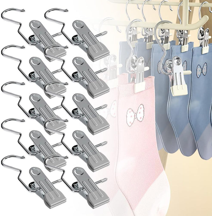 2024 New Space-Saving Clothes and Hat Storage Hook, Boot Hangers for Closet, Heavy Duty Laundry Hanging Hooks with Clips, Portable Single Hangers S-Shaped Stainless Steel Clothespin (Gray, 50 PCS)