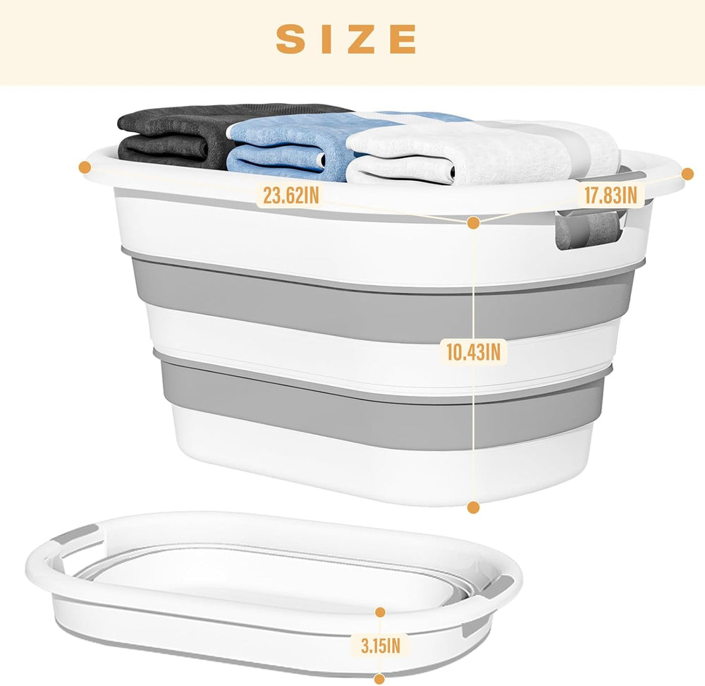 43L(11.5Gallon) Collapsible Laundry Baskets Plastic (Grey, 2 Packs)
