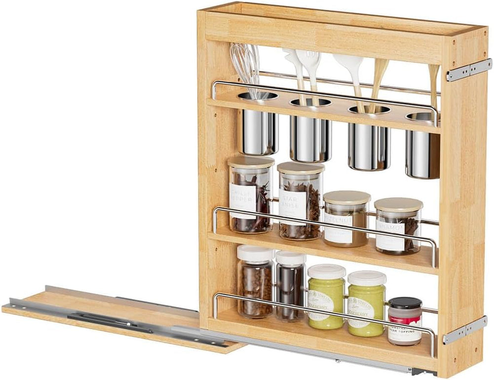 OCG 5" Pull-Out Solid Wood Storage Organizer for Base Cabinets, Soft Clo...