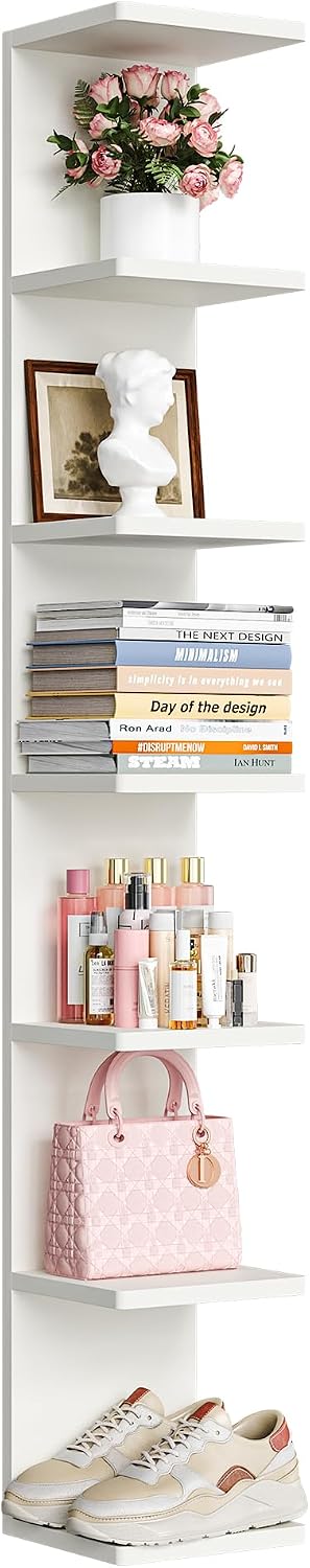 upsimples 7-Tier Floating Wall Shelf, White Vertical Vanity Decor Shelves