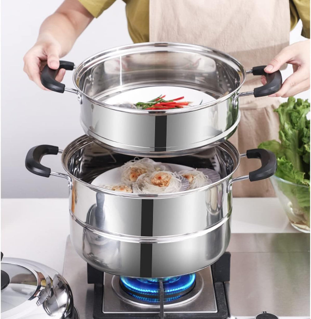 Steamer Pot 11inch Steam Pots for Cooking Steamer Pot with Lid 3-tier Multipu...