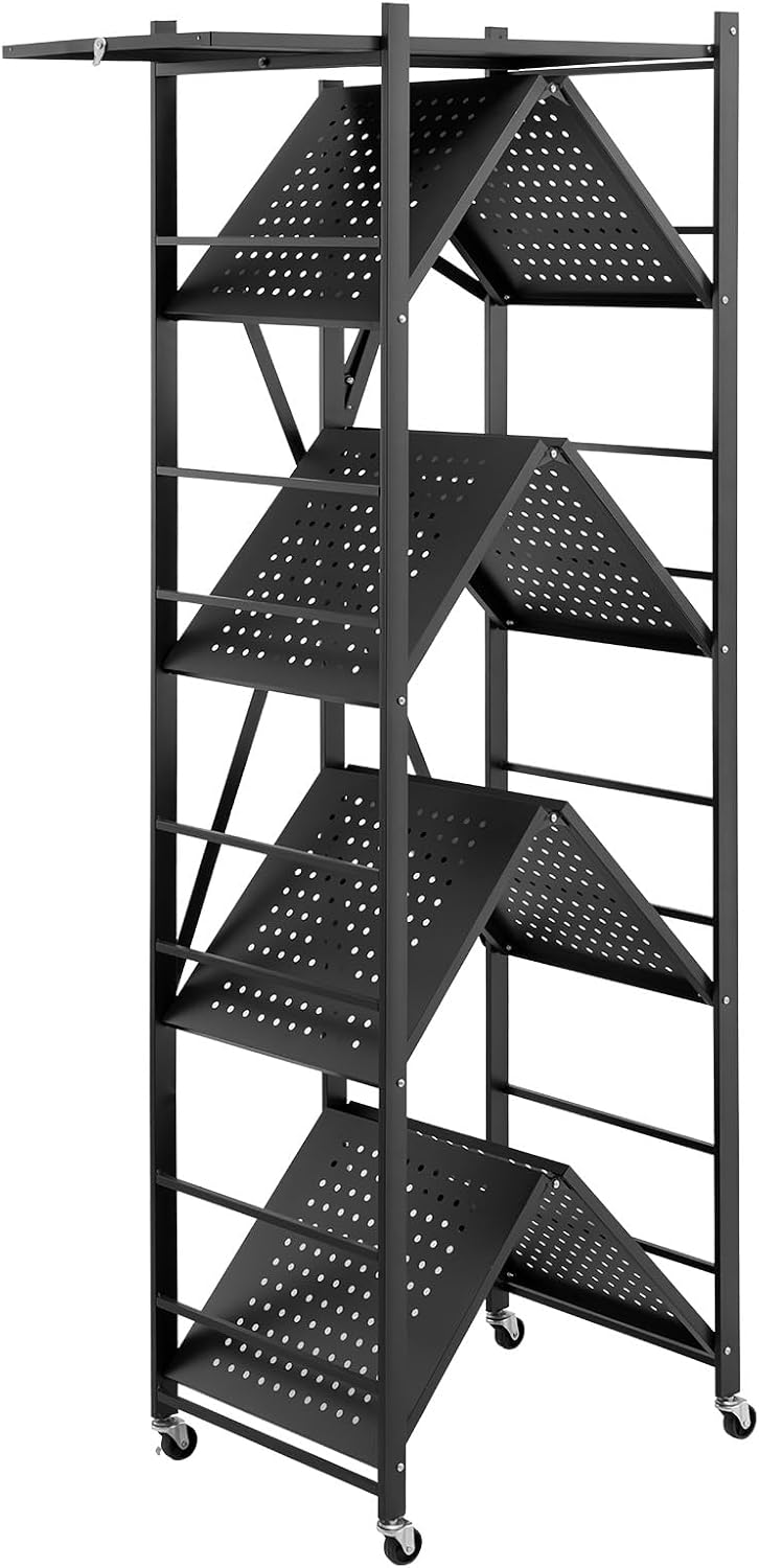 VEVOR 5-Tier Foldable Storage Shelf, 28W x 15D x 64H Inch Folding Metal Rack ...