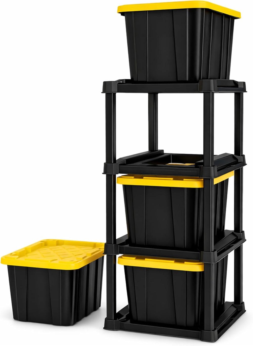 Sterilite 4-Tier Tote Rack with 4-Pack 27 Gallon Industrial Storage Totes