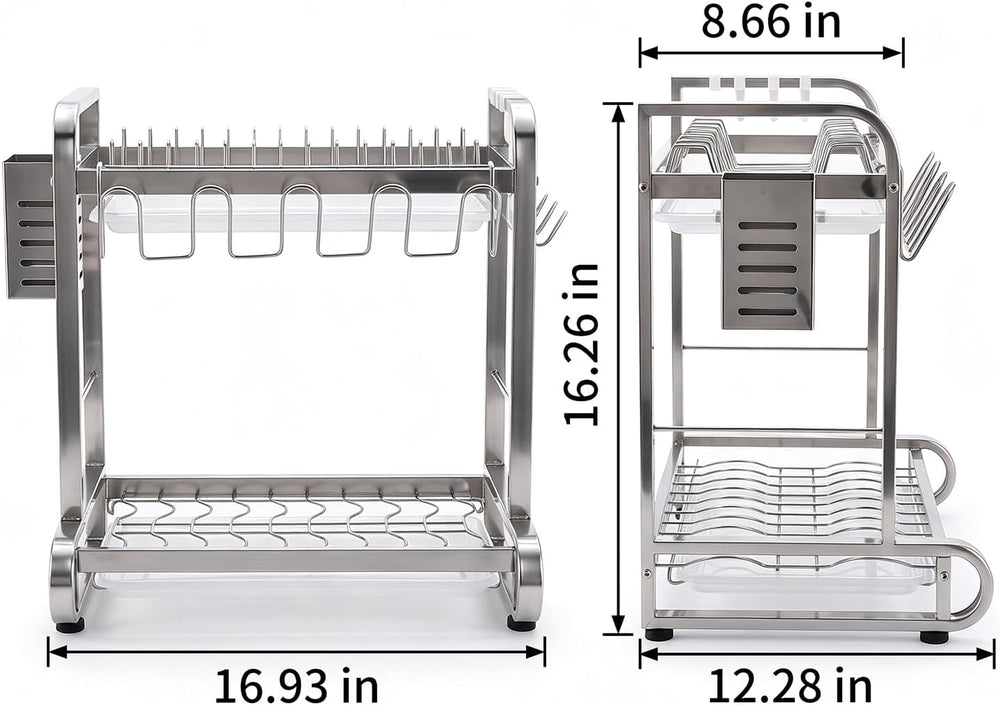 PureBox 2 Tier Dish Drying Rack for Kitchen Counter, Heavy Duty Stainless Ste...