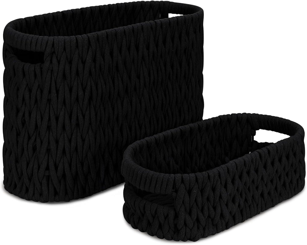 Boho Toilet Paper Storage Baskets, Cotton Rope Woven Bathroom Basket Set of 2...