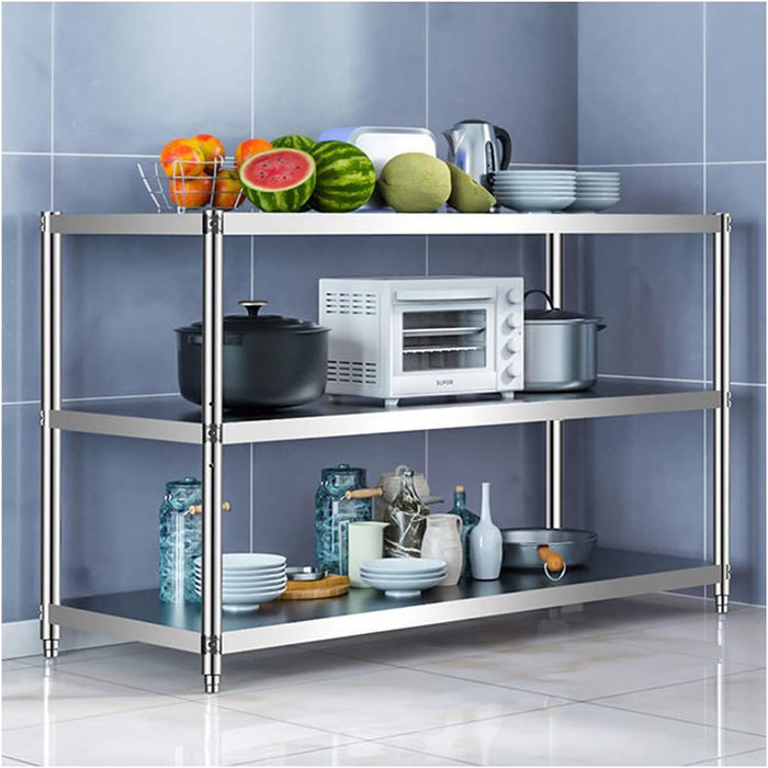 Stainless Steel Shelf, Kitchen Storage Rack, 3-Tier Shelving Units and Storage, Standing Shelving Work Table for Kitchen Garage Office(110X50X80CM)