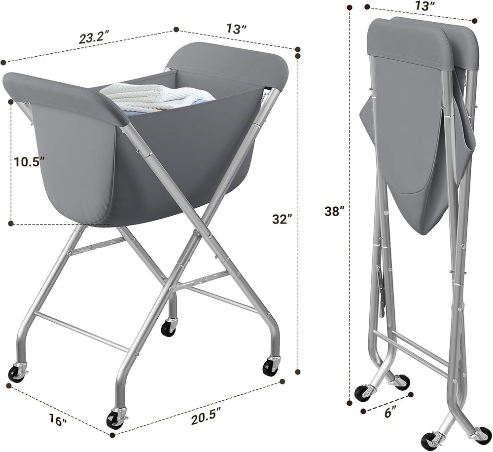 ELYKEN Laundry Basket with Wheels, Collapsible Laundry Hamper, Gray