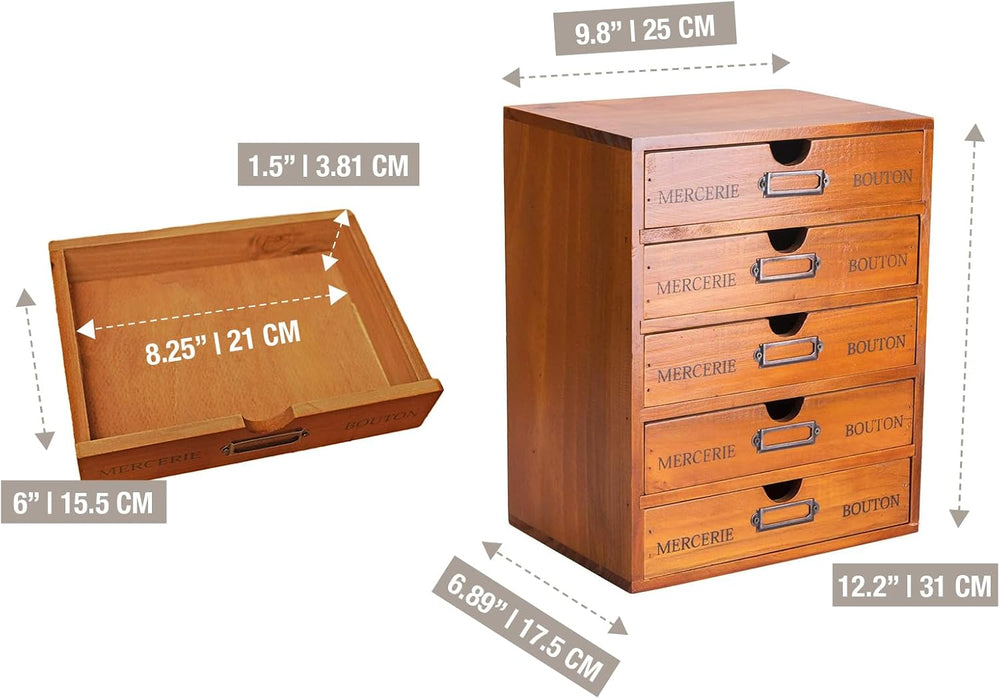 Vintage 5-Drawer Wooden Desk Organizer - Craft Storage - Rustic Shelf Drawer ...