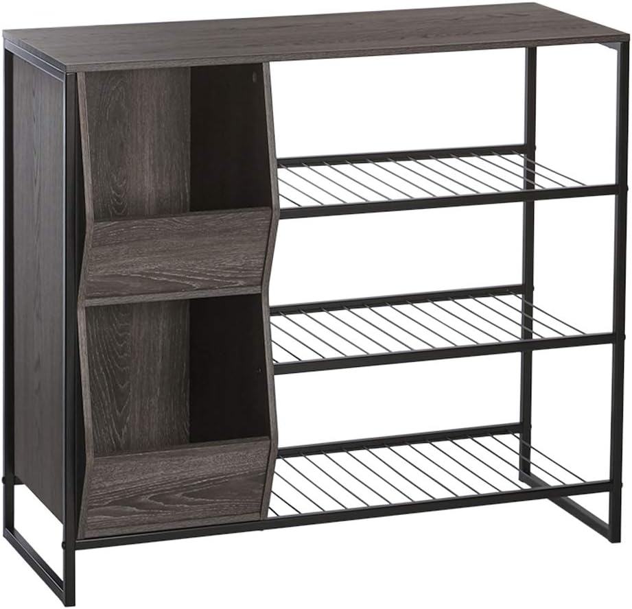RiverRidge Afton Shoe Storage Organizer, Black Frame + Weathered Woodgrain