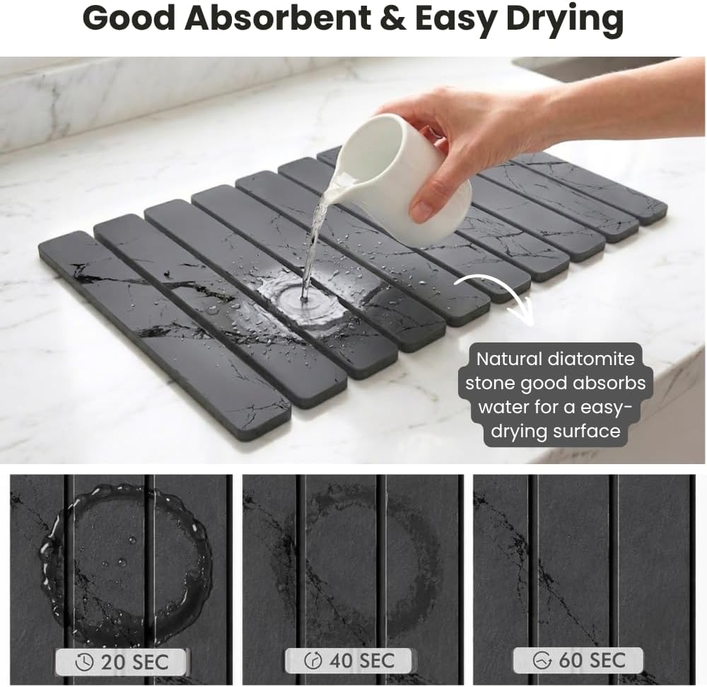 Large Stone Drying Mat for Kitchen Counter | Foldable Kitchen Pad