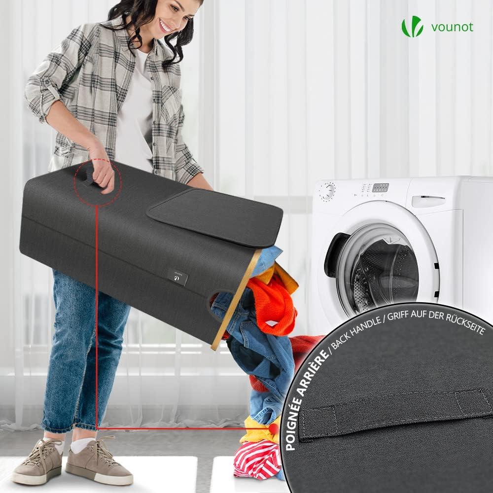 VOUNOT Foldable Laundry Basket 145L with Lid Handles, Collapsible Linen Baske...