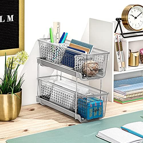 Madesmart Mini 2-Tier Plastic Multipurpose Organizer with Divided Slide-Out S...