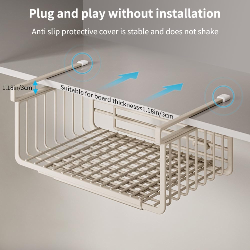 Extendable Under Shelf Storage Basket, Hanging Baskets Under Cabinet Shelf Or...
