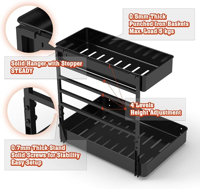 EVERIE Height Adjustable 2 Tier Metal Pull Out Slide Shelf Organizer