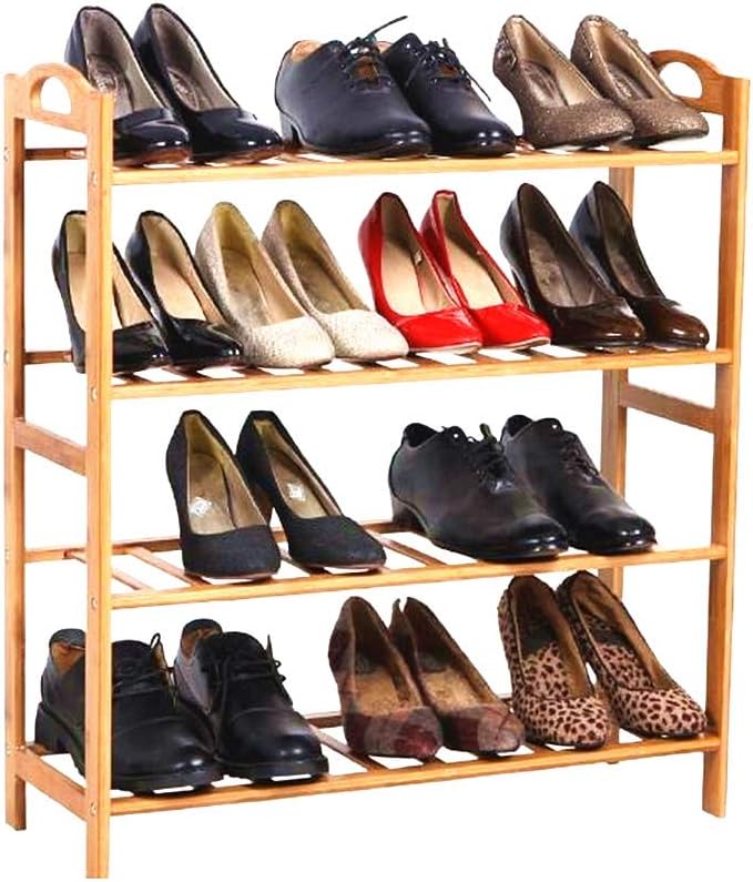 Free Standing 4-Tier Shoe Rack, Bamboo Entryway Shoe Shelf Storage Organizer, Natural