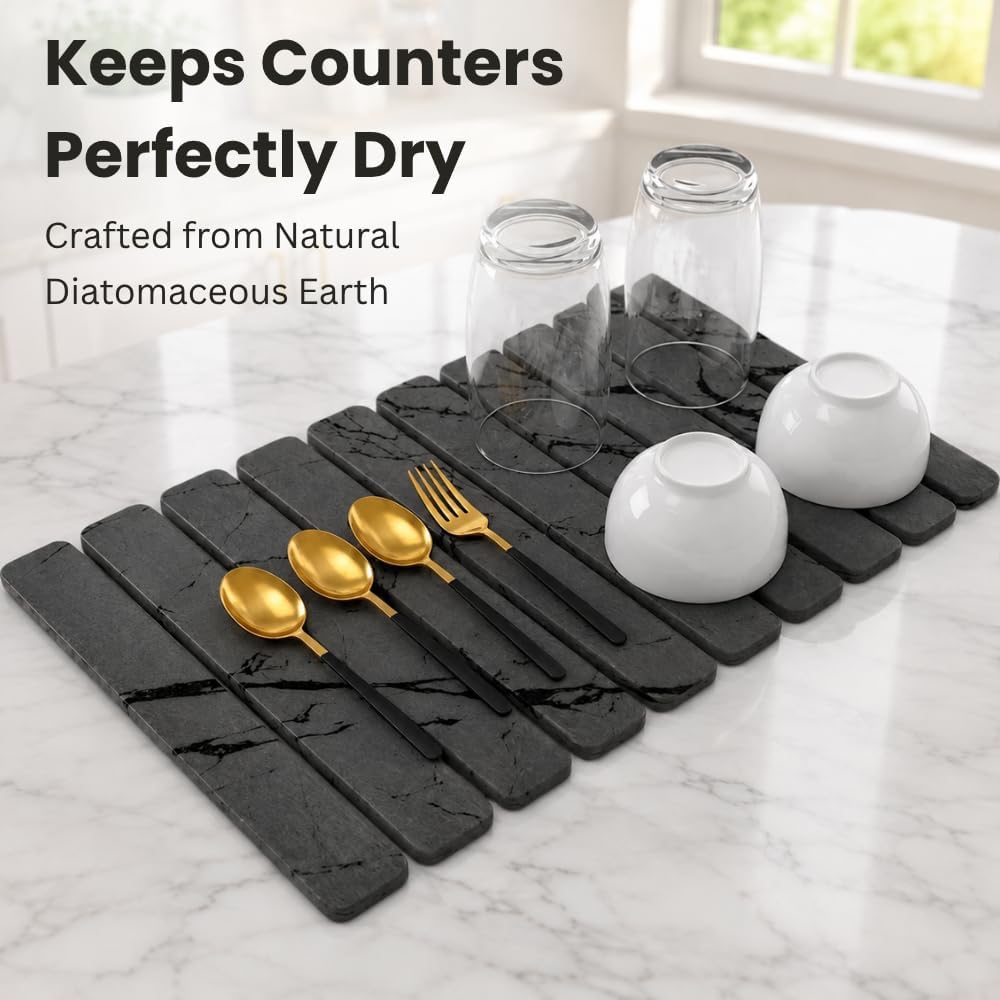 Large Stone Drying Mat for Kitchen Counter | Foldable Kitchen Pad