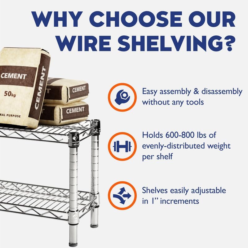 Shelving Inc.12 d x 48" w x 72" h Chrome Wire Shelving with 6 Tier ...