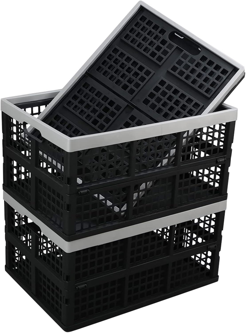 Kekow 3-Pack Black Plastic Collapsible Storage Basket, 42 L Folding Crates