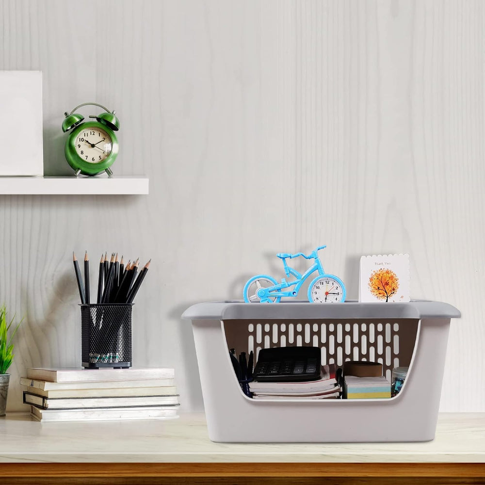 5 Tier Large Plastic Storage Stacking Basket/Bin on Wheels, Grey